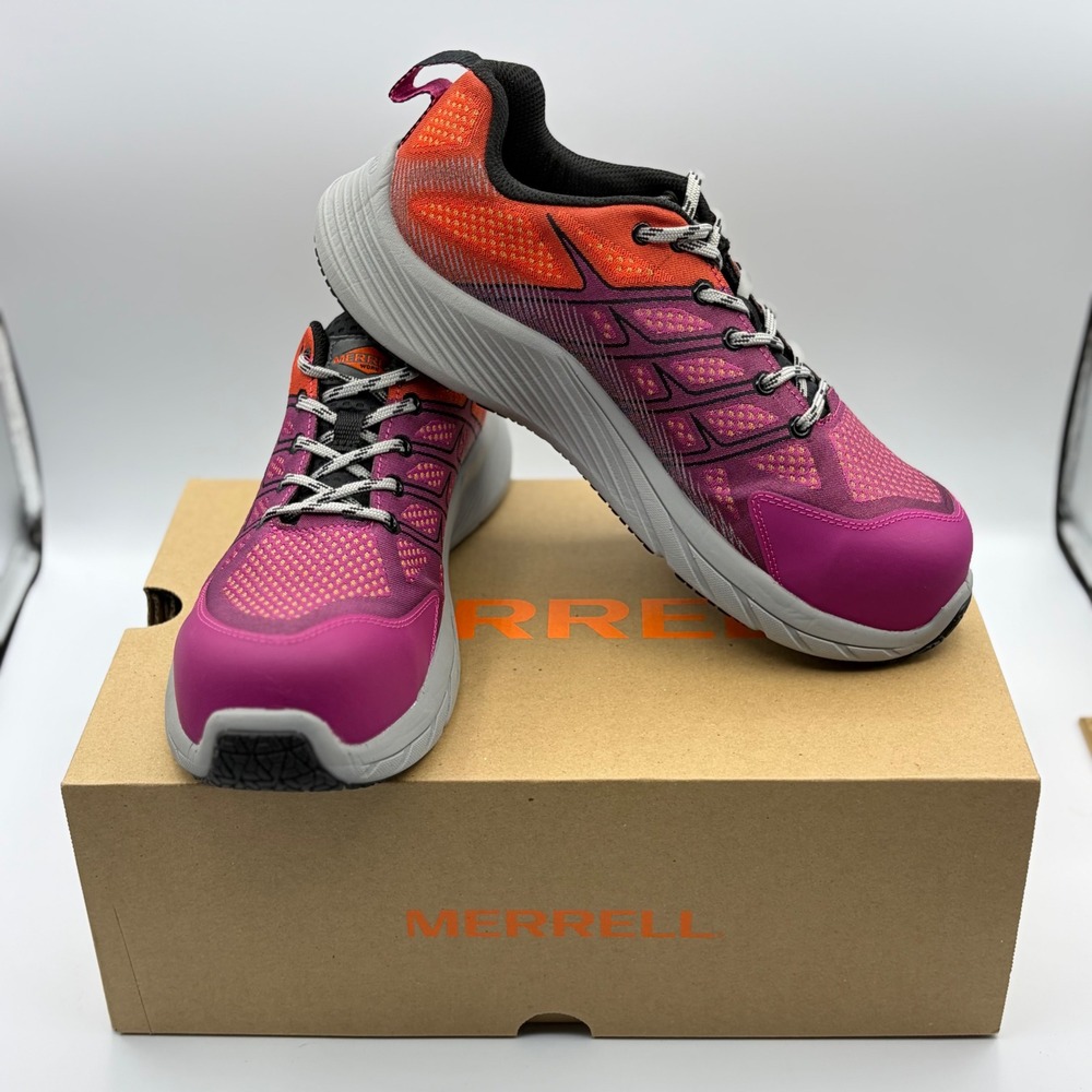 Merrell Work Moab Flight CF Tough Pink Orange Shoes J005236 Womens 8 Safety Toe